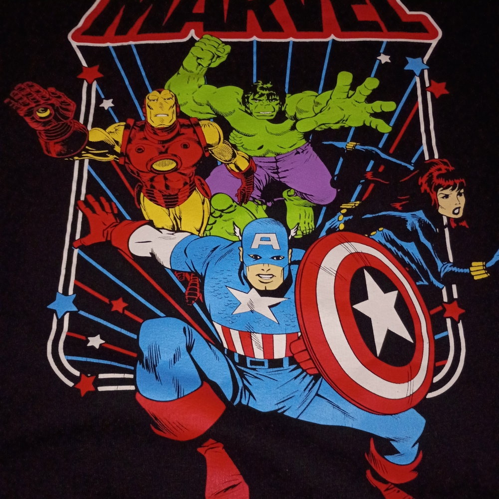 Marvel Avengers Graphic Tee Black with Red, Blue, Green, Yellow